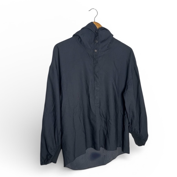Tibi Hooded Viscose Blend Pullover Shirt SS18 Size S In Navy - Picture 6 of 10